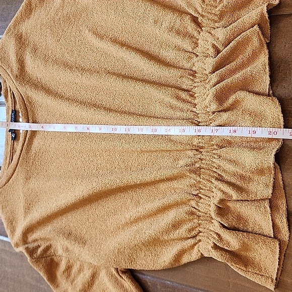 Zara Womens Long Sleeve Sweater Elastic Sinched Waist Golden Mustard Yellow Fall - Picture 3 of 8